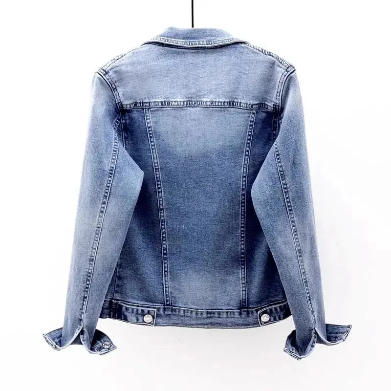 Stretch Denim Jackets Womens 2023 Spring Autumn New Temperament Fashion All-match Slim Jeans Coat Lace Large Size Short Outwear