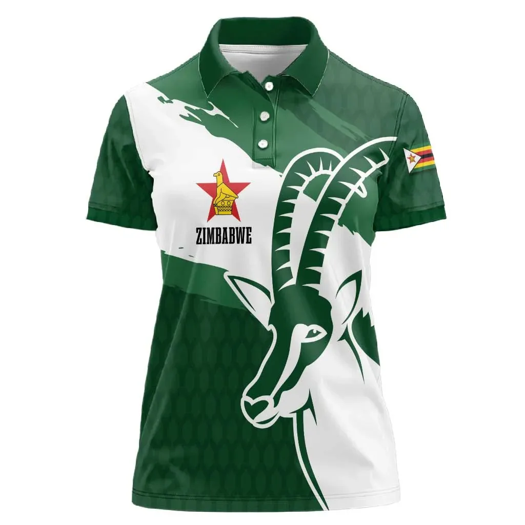 Women Zimbabwe Graphic Polo Shirt Short Sleeve Collared African Flag Zebra Print Casual Streetwear Summer Fashion Tee Top