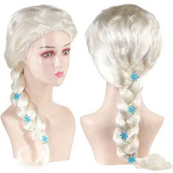 Princess Girls Elsa Cosplay Wig Cute Snow Queen Dress Up Briad Elsa Hair Cosplay Wigs Halloween Carnival Purim Masquerade Party