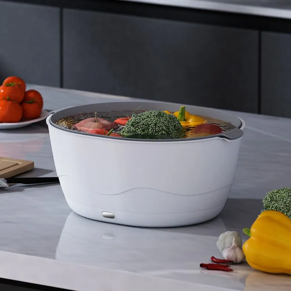 

Double Layer Electric Vegetable Washing Basket Shock-absorbing Large Capacity Vegetable Fruit Purifier Plastic Suction Cup Base