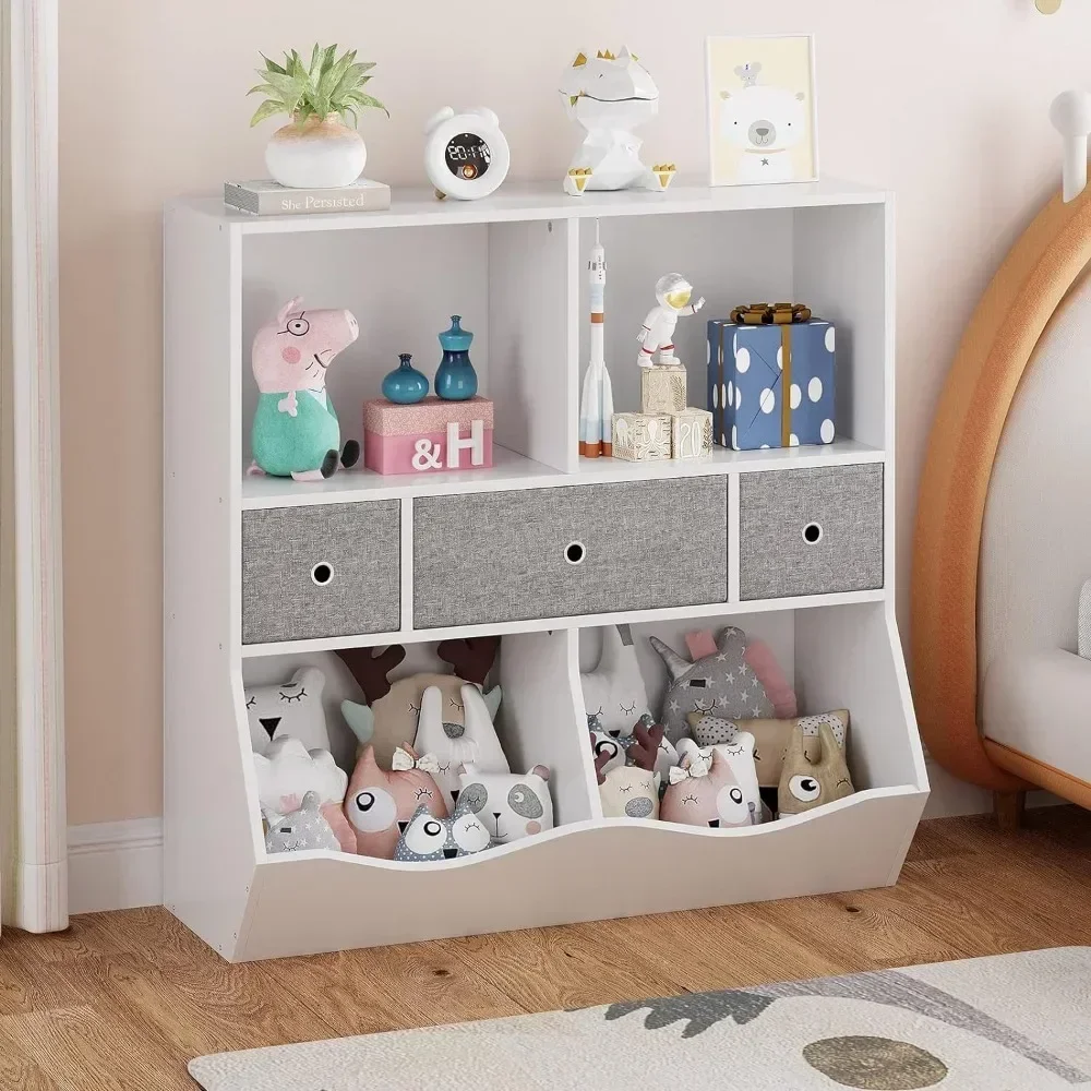 Children Bookcase Kids Bookshelf Toy Storage With Cubby Organizer Cabinet Book Shelf Dollhouse Bookcase