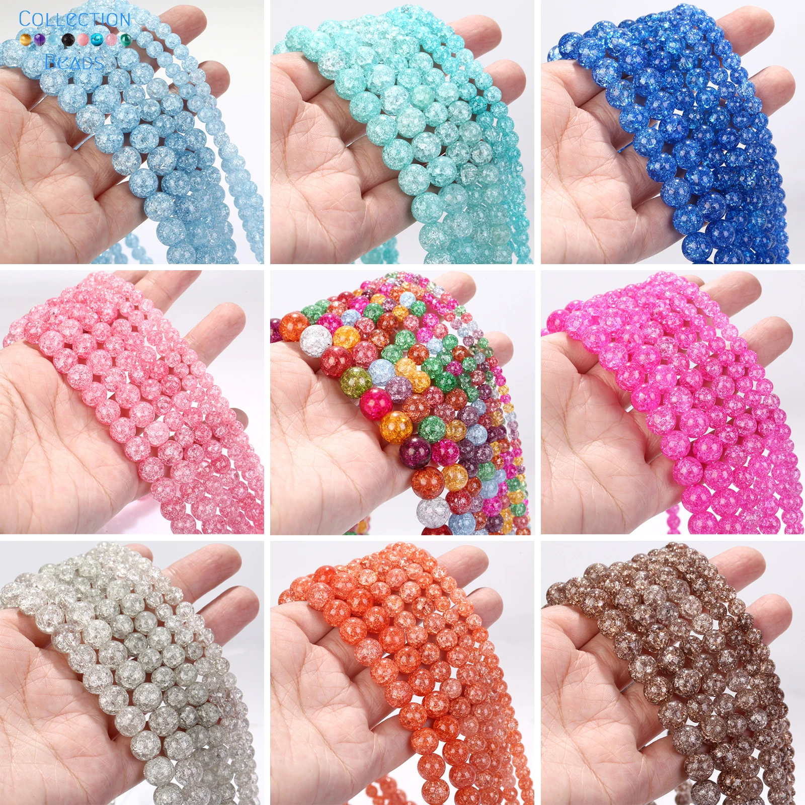 6/8/10mm Natural Stone Colorful Cracked Crystal Loose Beads For Jewelry Making DIY Bracelet Accessories 15