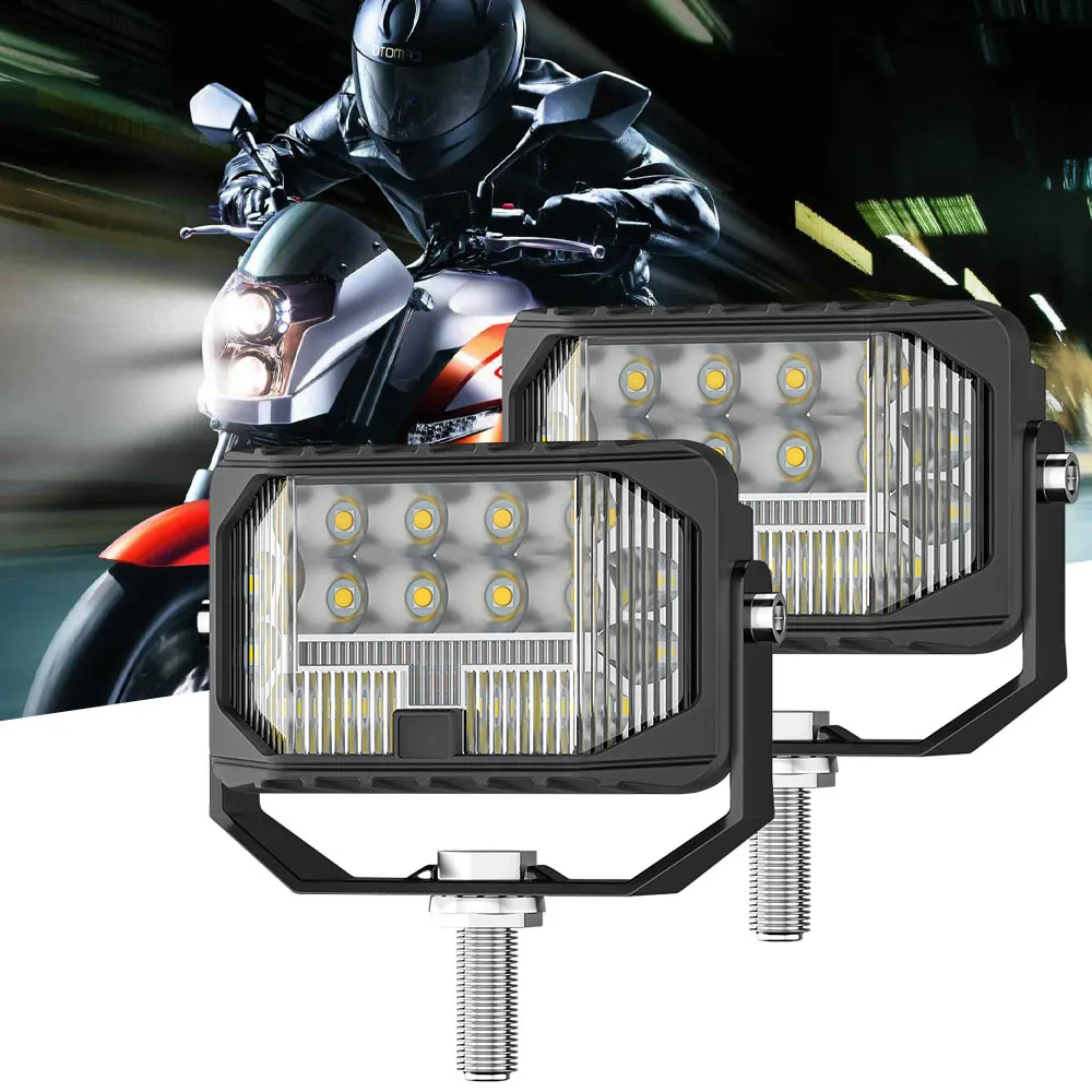 

3/5/7Inch Motorcycle Square Shape LED Headlight Spot Light Dual Color Automobile High Brightness LED Working Lamp With Bracket