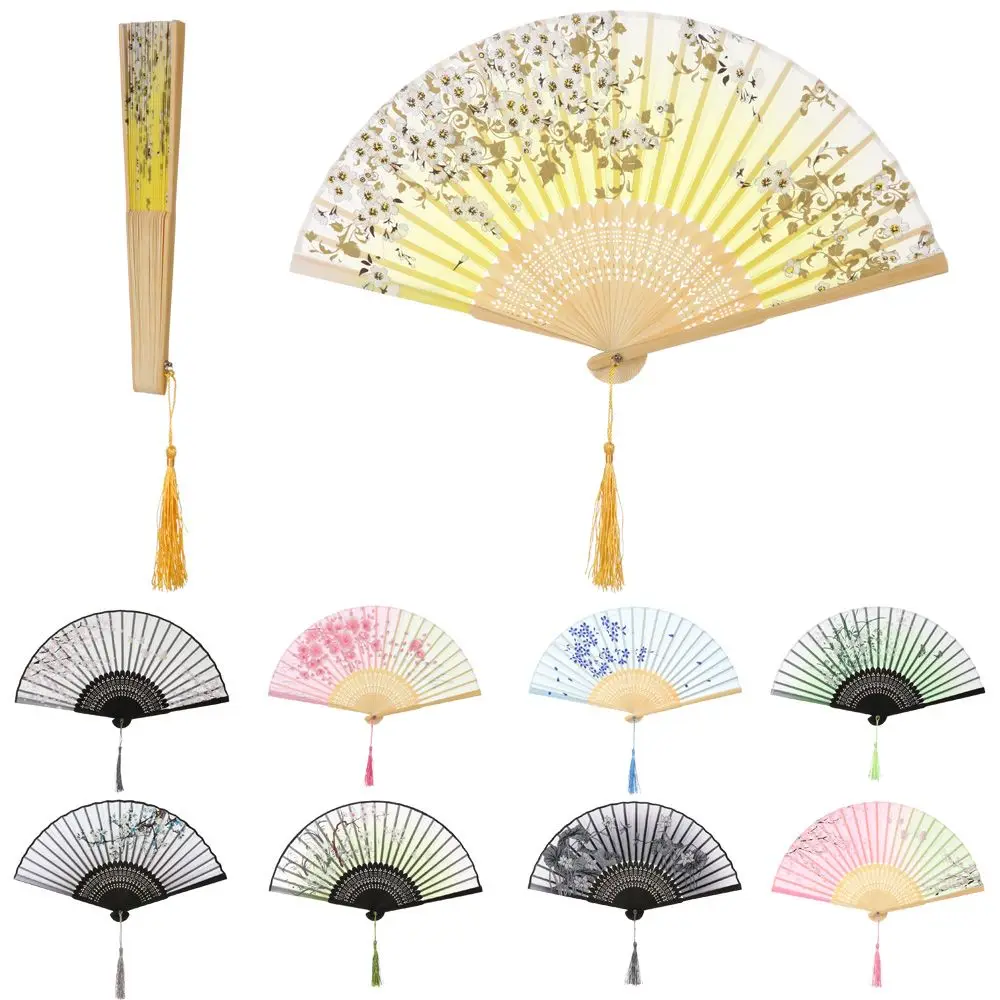 Retro Home Decoration Elegent Flower Pattern Bamboo Folding Fan Handheld Fan Chinese Style Painting Dance Performance Props