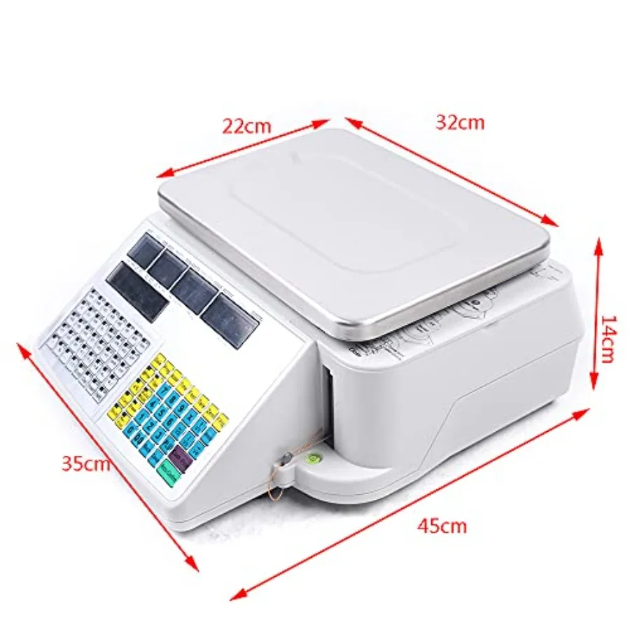 Retail store electronic price computing scale, stainless steel, black, 66LB capacity with printer for food, fruit, meat, produc