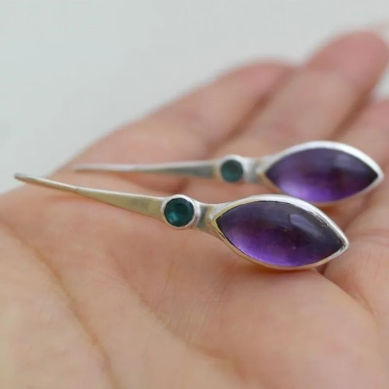 Fashion Inlaid Purple Zircon Earrings Exquisite Silver Color Metal Long Dangle Earrings for Women Jewelry Accessories