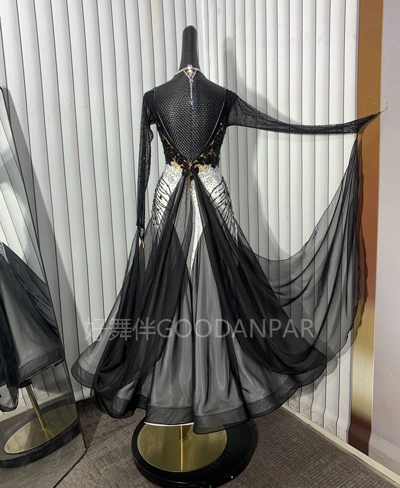 GOODANPAR Nieuwe Standaard Ballroom Dans Jurk Vrouwen Meisjes Competitie Kostuum Lycra Wals Podium lange mouw