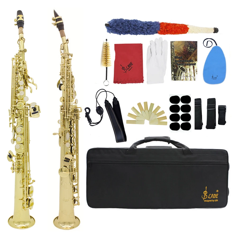 SLADE Soprano Saxophone Bb Brass Body Straight Sax Professional Saxfone Woowind Instrument With Case Reeds Parts & Accessories