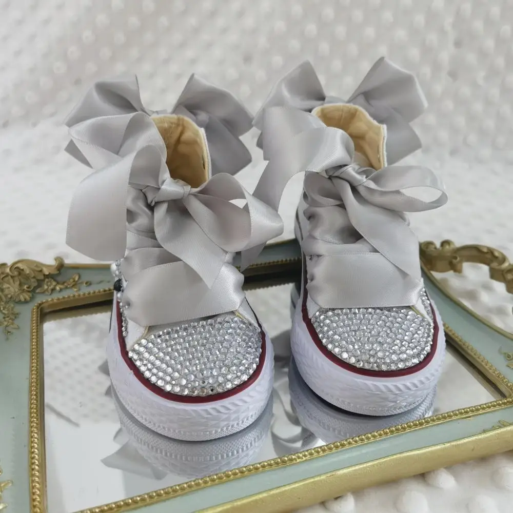 Customized Your Name Original Kid Canvas Shoes Sparkle Rhinestone cow Inspired Baby Girl Handmade Gift Crystal Flats Sneakers