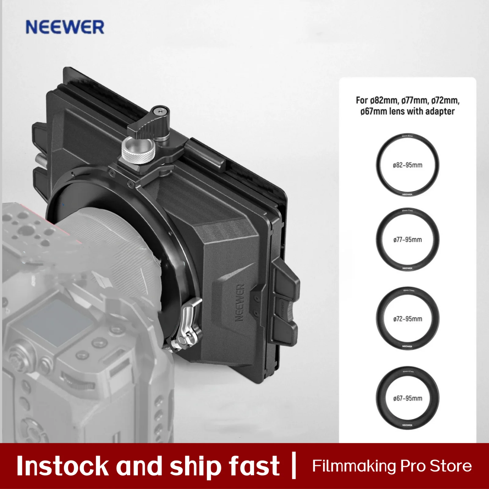 

NEEWER Matte Box with 4"x5.65" Filter Tray Carbon Fiber Flag for Mirrorless DSLR Camera Compatible with 67/72/77/82mm Lens