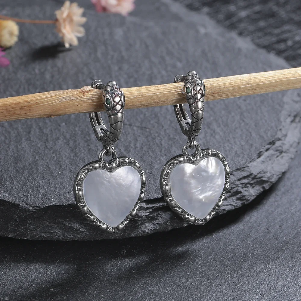 

Vintage Style Shell Earrings S925 Silver Ladies Hoop Earrings Vintage Style Elegant Holiday Gift