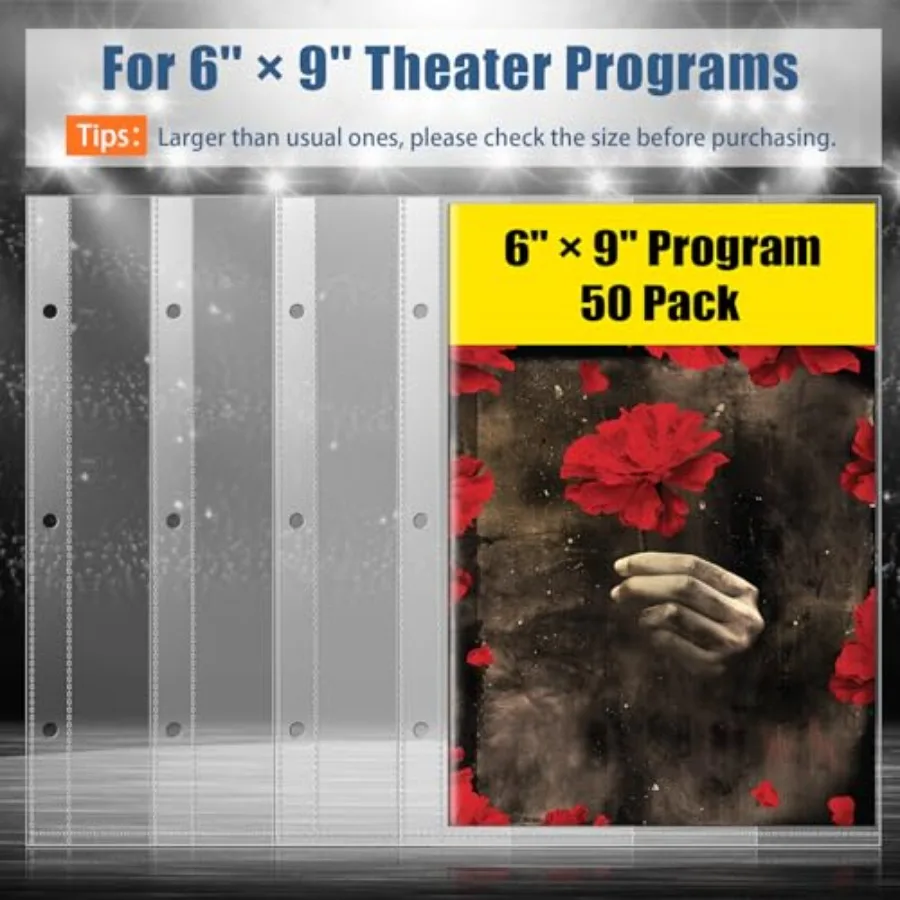 6 × 9 أكمام كتيب 50 حزمة من واقي الصفحة لـ Broadway Play Progr and Theatre Progr TopLoading Sheet Protector