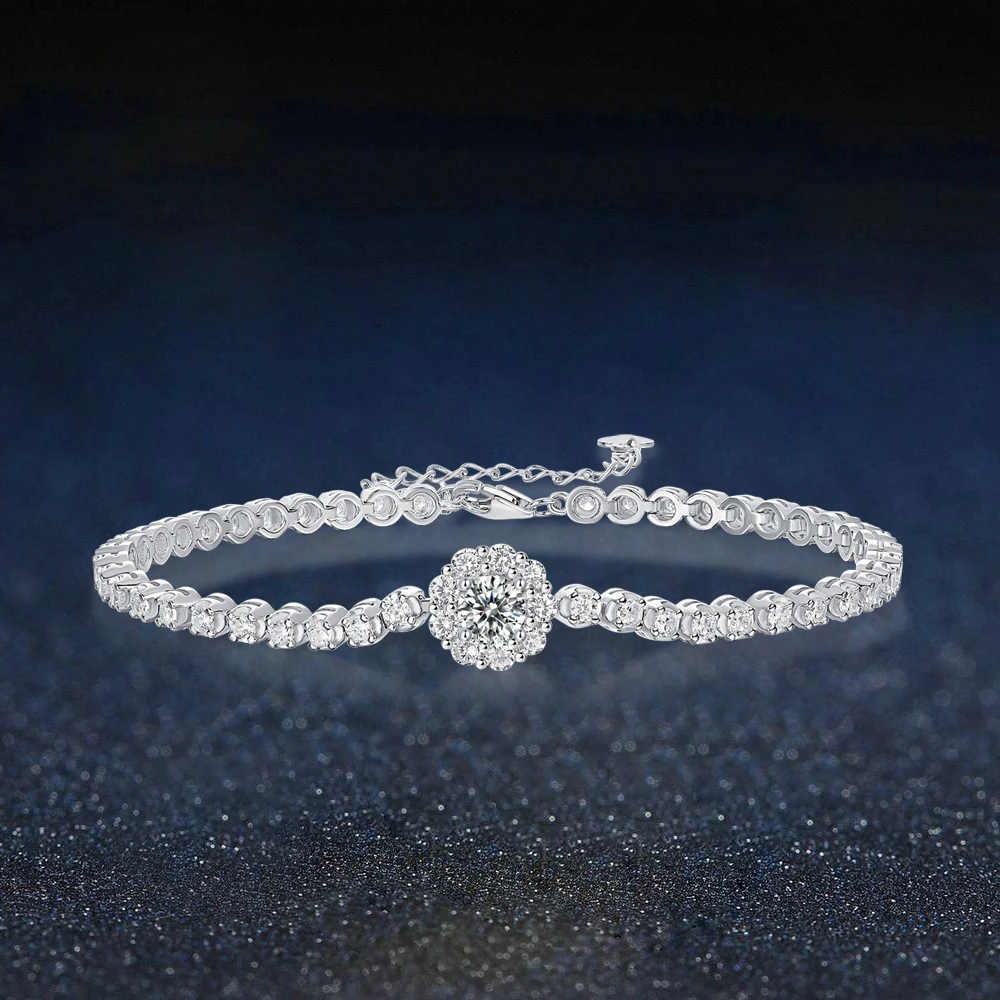 

Moissanite Tennis Bracelet 3MM D Color VVS1 925 Sterling Silver Round Cut Moissanite Diamond Classic Bracelets for Women-Bridge