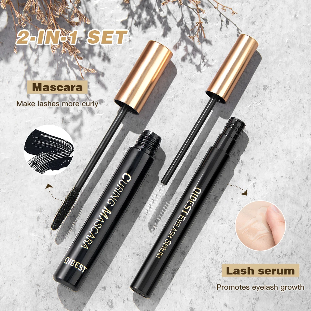 QIBEST Eyelash Growth Serum And 4D Black Mascara Curling Thick Lengthening Eyelashes Enhancer Mascara Eyelash Serum Makeup Sets