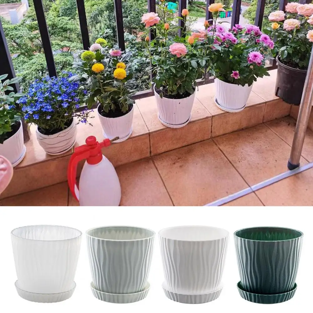 Medium-sized Planters Plastic Flower Pots Set Set of 5 Lightweight Plastic Flowerpots with Drainage Tray for Indoor for Aloe