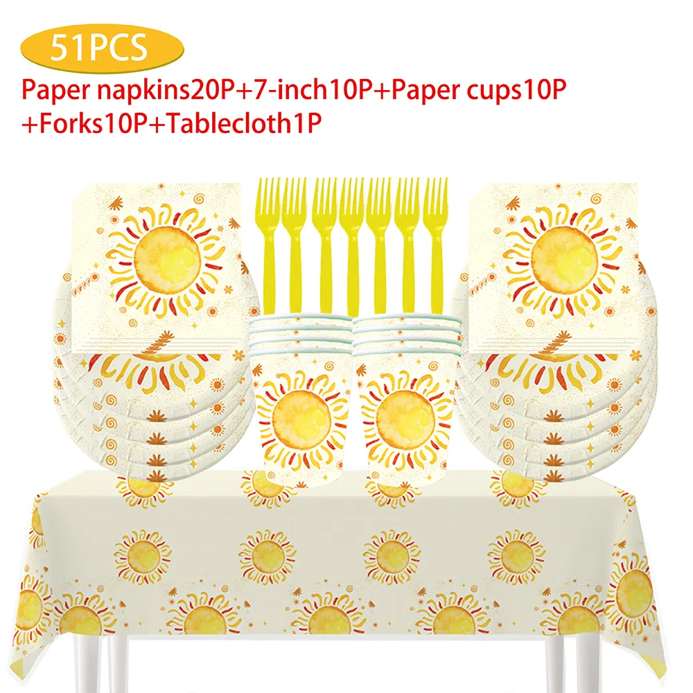 

Sun Theme Yearn for sunshine Party Supplies, Disposable Plates, Paper Towels,Tablecloth, Table Fork Set, Tableware, baby shower