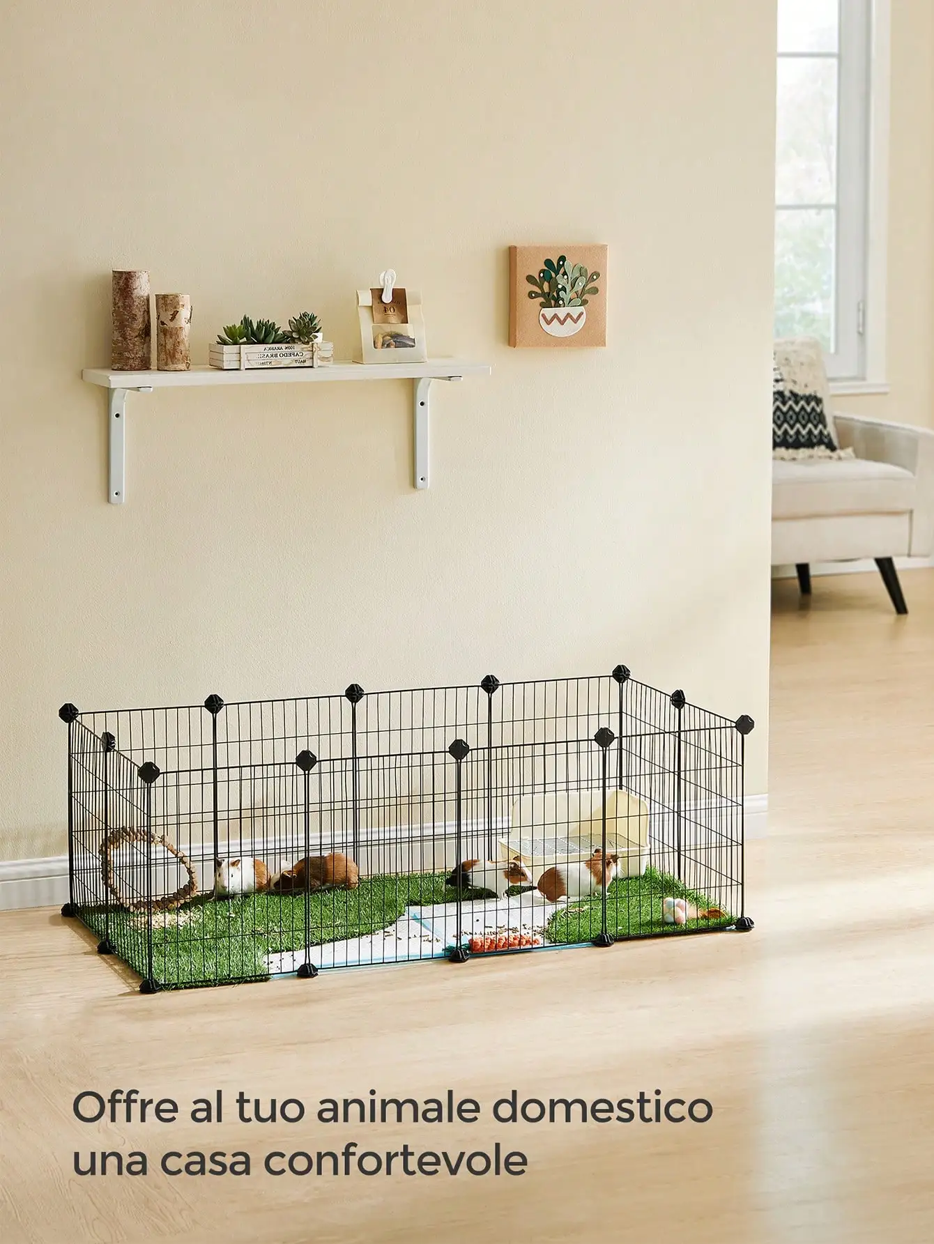 SONGMICS Indoor Guinea Pig Playpen, Rabbit Cage. Large Exercise Enclosure, DIY Metal Modular Fence for Small Animals. Black.