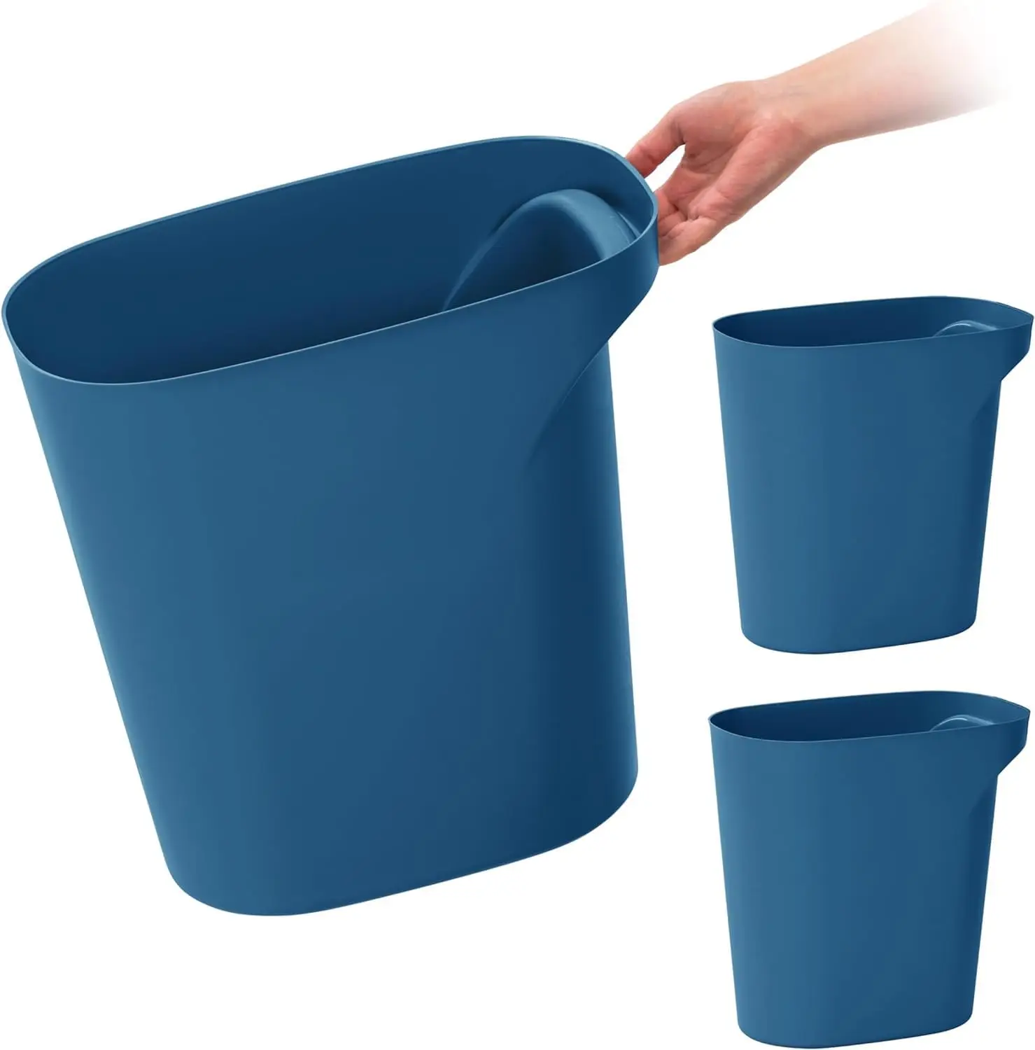 

Small Trash Can with Handle, 6 Gallon Capacity, 3-Pack for Bathroom, Office, Bedroom - Eco-Friendly Navy