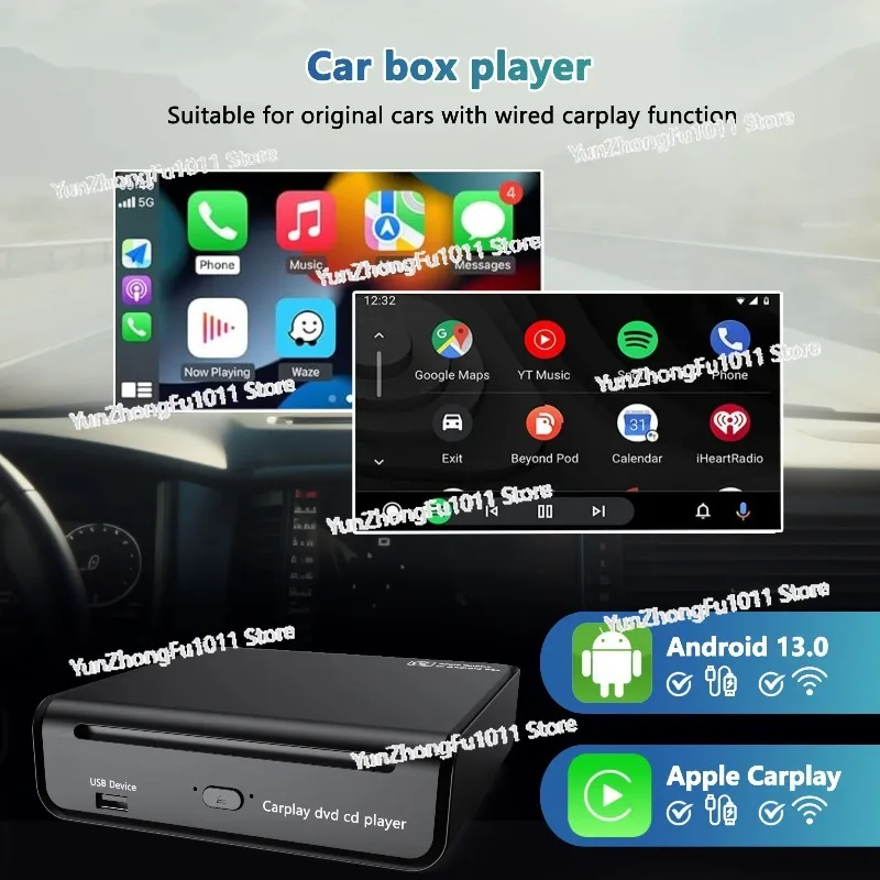 Portable USB DVD/CD Player Built-In Wireless Android Auto Compatible Original Cars