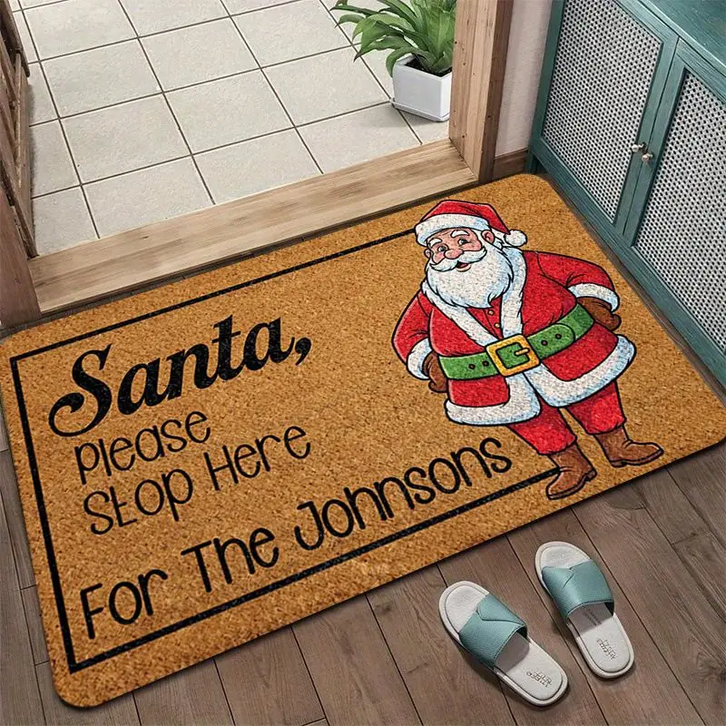 VIKAMA Santa Claus Christmas Doormat Non Slip Soft Washable Holiday Floor Mat For Front Door Entrance Hallway Home Decor