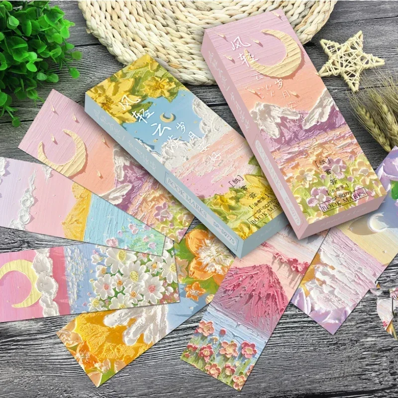 32pcs Artistic Paper Bookmarks Beautiful Flower Sea Snow Mountain Colorful Cloud Paper Bookmarks Student Teacher Stationery