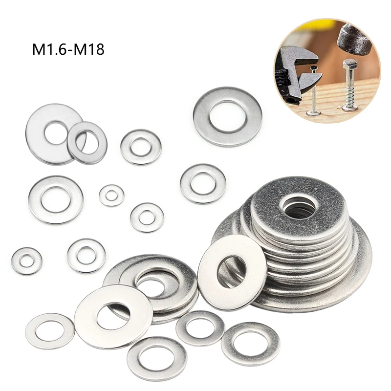 5-100PC In Acciaio Rondella M1.6 M2 M2.5 M3 M4 M5 M6 M8 M10 M12 M14-M18 304 In Acciaio Inox di Grandi Dimensioni Rondella Guarnizione