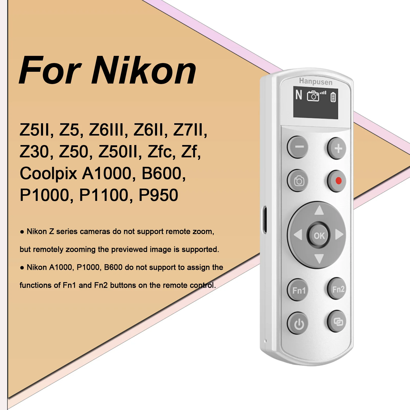 Hanpusen draadloze Bluetooth-afstandsbediening met OLED-display USB-C oplaadbaar voor Canon / Sony / Nikon / Fujifilm-camera's