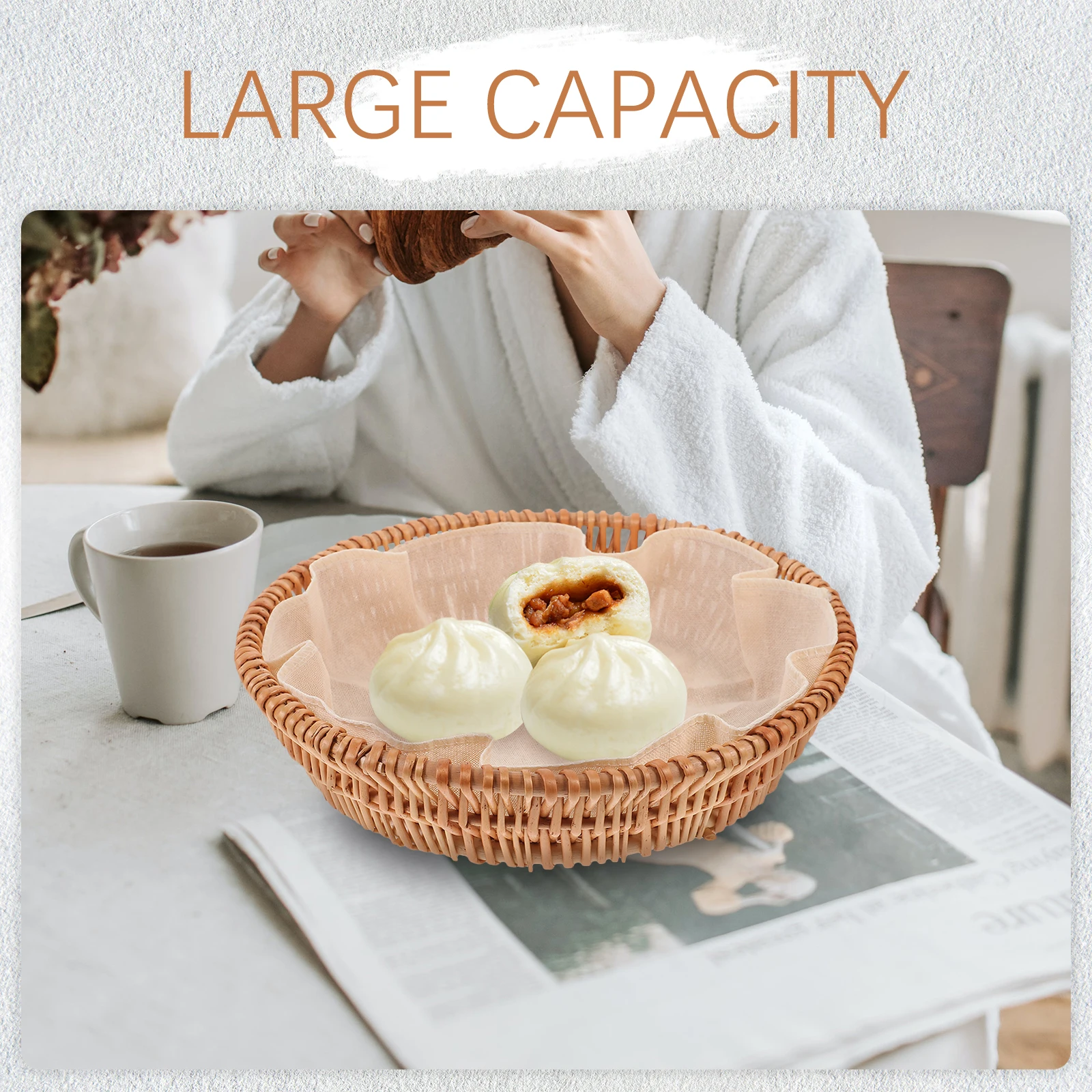 

Willow Bread Basket Rattan Food Container Round Bin Storage Baskets Serving Rolls Pastry Snack Fruit Vegetable Keeper