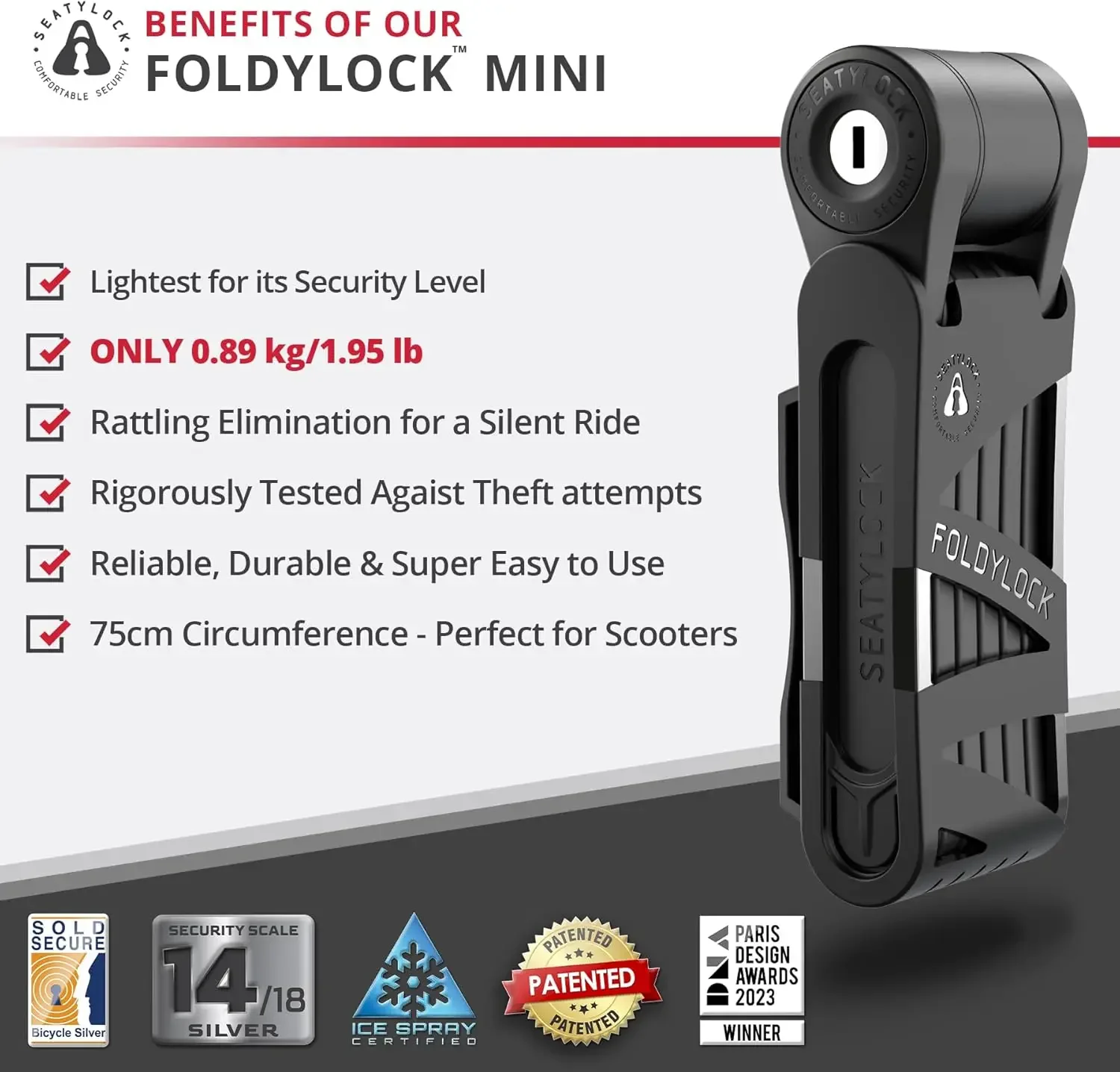 Mini Folding Bike Lock - Patented Lightweight Bicycle Lock - Heavy Duty Anti Theft Guard with Key for Electric Scooter