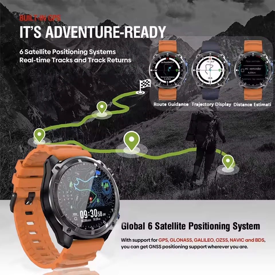 New Outdoors GPS&TOPO Map Smart Watch 4GB RAM AMOLED Screen Dual-Band AGPS 860mAh Swim 6-axis sensor 10ATM Waterproof Smartwatch