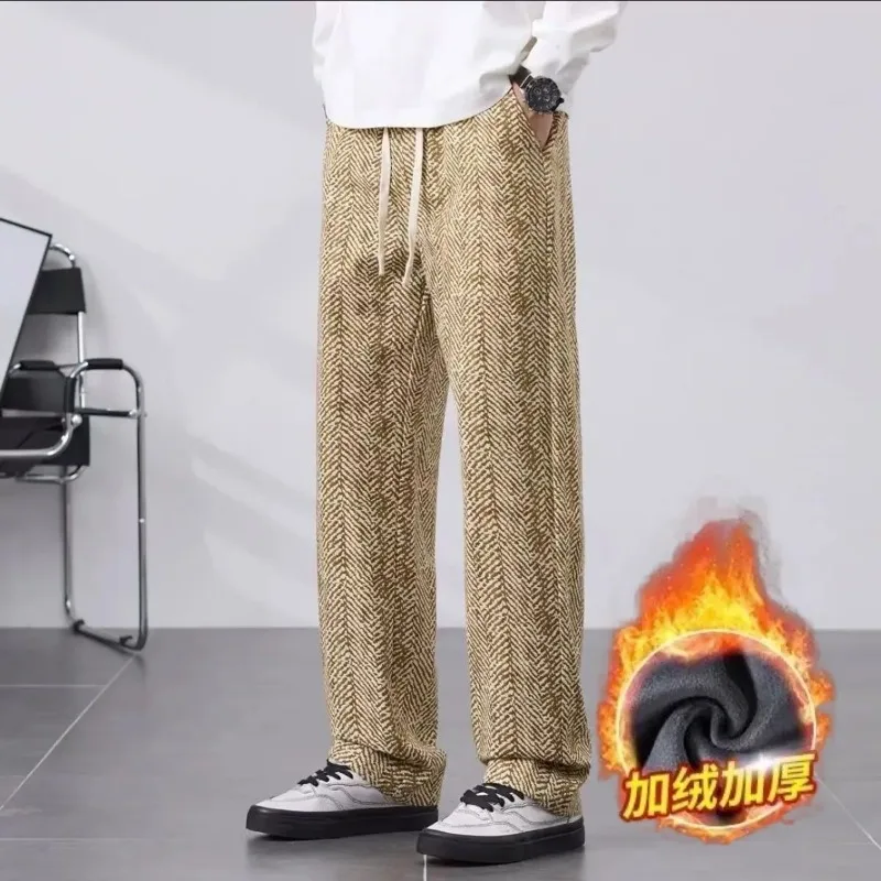 

Autumn Winter Velvet Thickening New Men's Loose Trendy Comfortable Straight Casual Pants Drawstring