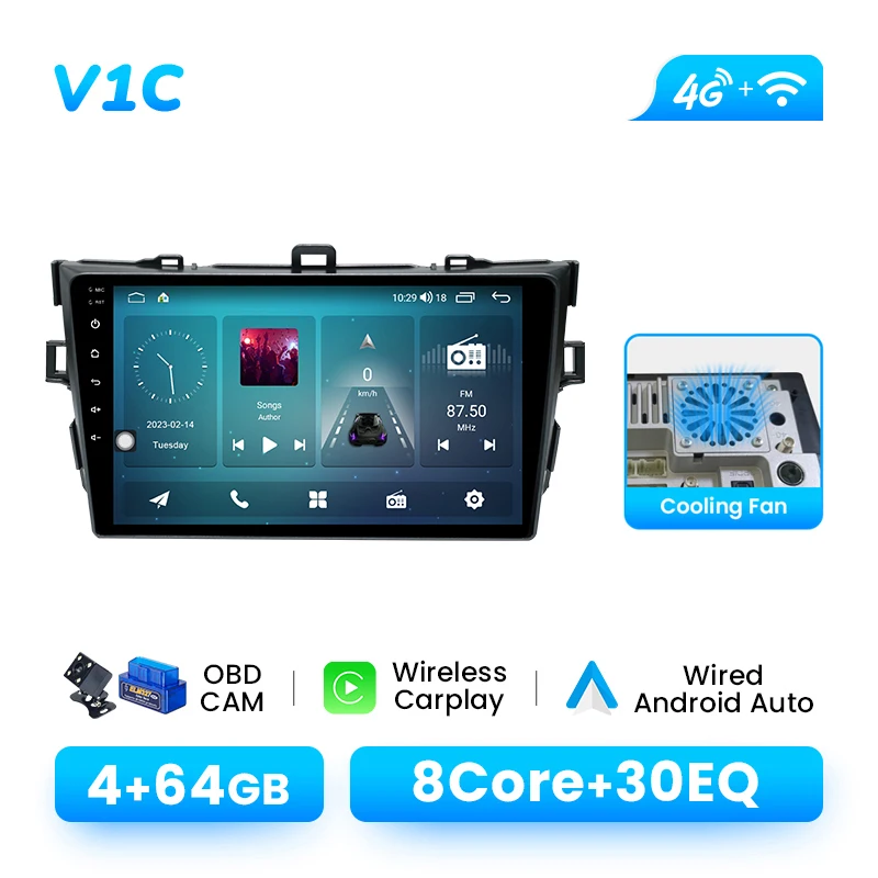 9 "Android 14 Autoradio Voor Toyota Corolla 2008-2010/Auris E150 2006-2012 Draadloze CarPlay GPS DSP AI Voice 4G Wifi
