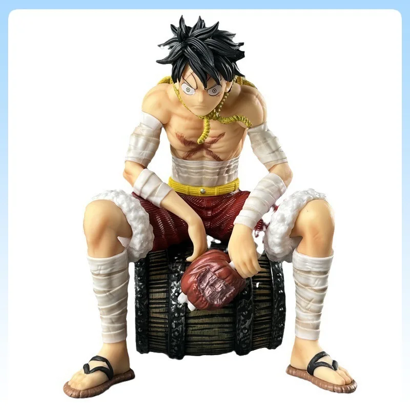 

19cm Luffy Figure on Barrel Figure 3 Interchangeable Faces Set Boxed Collectible Model Figure Office Desk Decoration Toy Gift