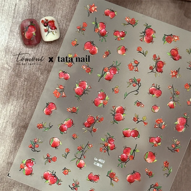 

Retro Winter Juicy Red Jelly Pomegranate Nail Art Sticker 5D Fruit Self-Adhesivenail Art Sticker Suitable For winter DIY