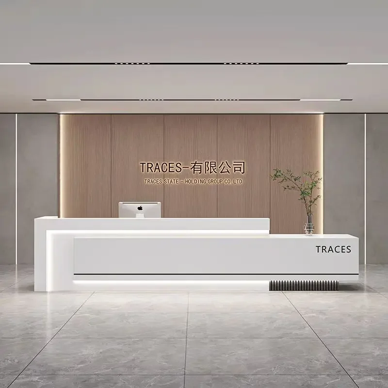 Modern Simple Reception Desk Baking Paint Company Hotel Lobby Reception Cabinet Bar Checkout Page Rezeption Theke Furniture