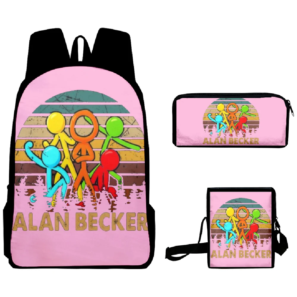 Classic Popular Kpop Alan Becker 3D Print 3pcs/Set pupil School Bags Laptop Daypack Backpack Inclined shoulder bag Pencil Case