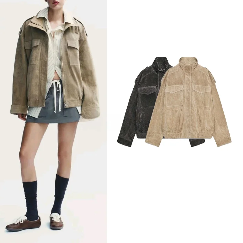 

Fall New Street Sle Women's Long Sve Stand Collar Casual Jaet Coat Breathable Loose Fit Polyester Fiber Ladies Outerwear