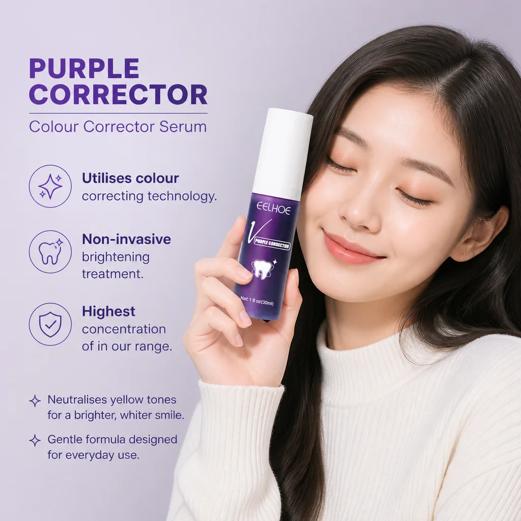 Purple Tooth Color Corrector Brightening Teeth Stain Removal Mint Natural Extract Teeth Whitening Serum For Daily Oral Care