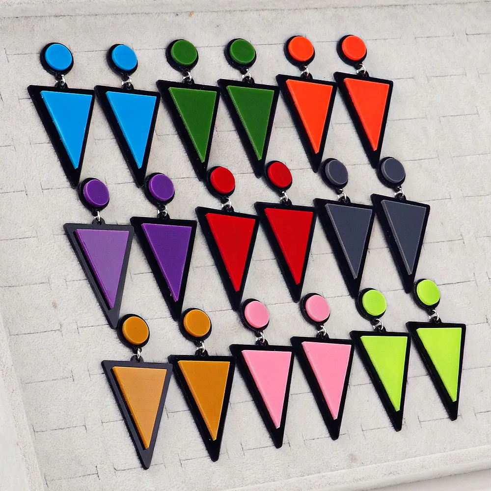Fashion Neon Colorful Triangle Acrylic Long Earrings for Women Exaggerated Big Geometric Statement Earring Popular Jewelry Gift