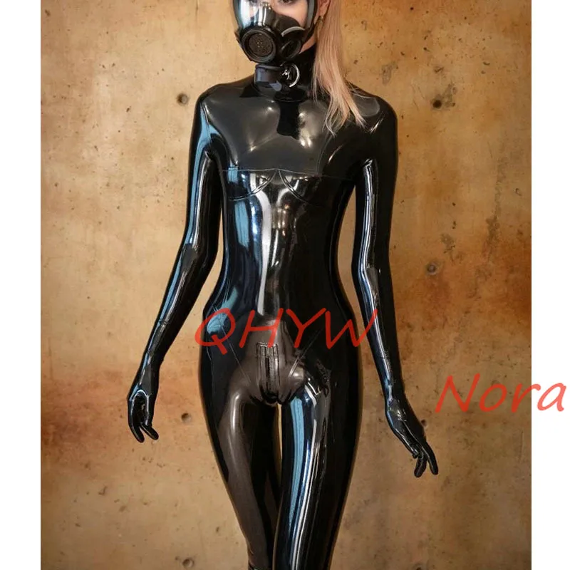 

Handmade Women Latex Catsuit Full Cover with Gloves Sock 3d Breast Neck Entry Crotch Zip (No Mask)