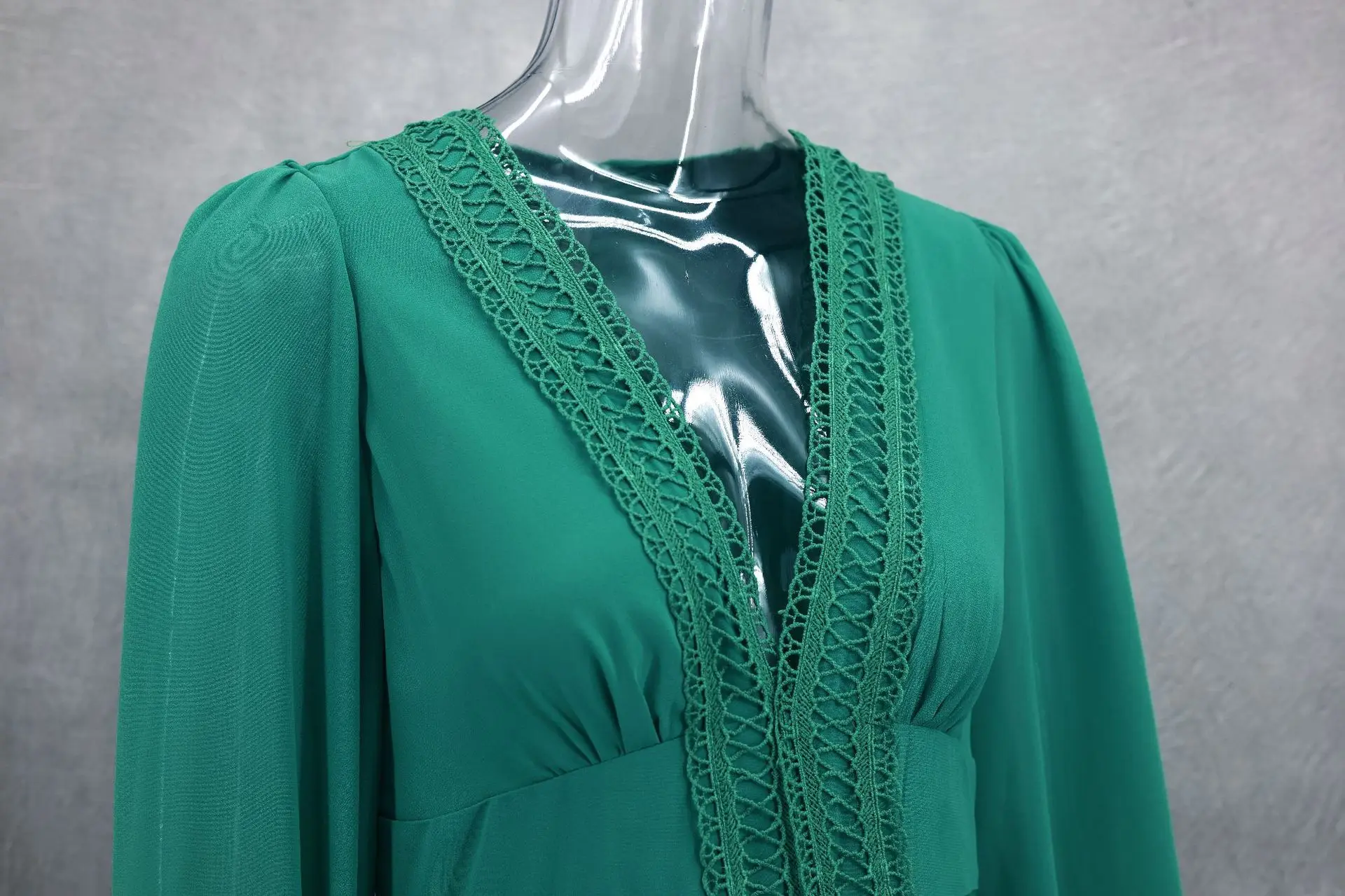 Feminino elegante em camadas babados retalhos vestido longo chique decote em v puff mangas completas dividir maxi vestidos moda senhora festa robes