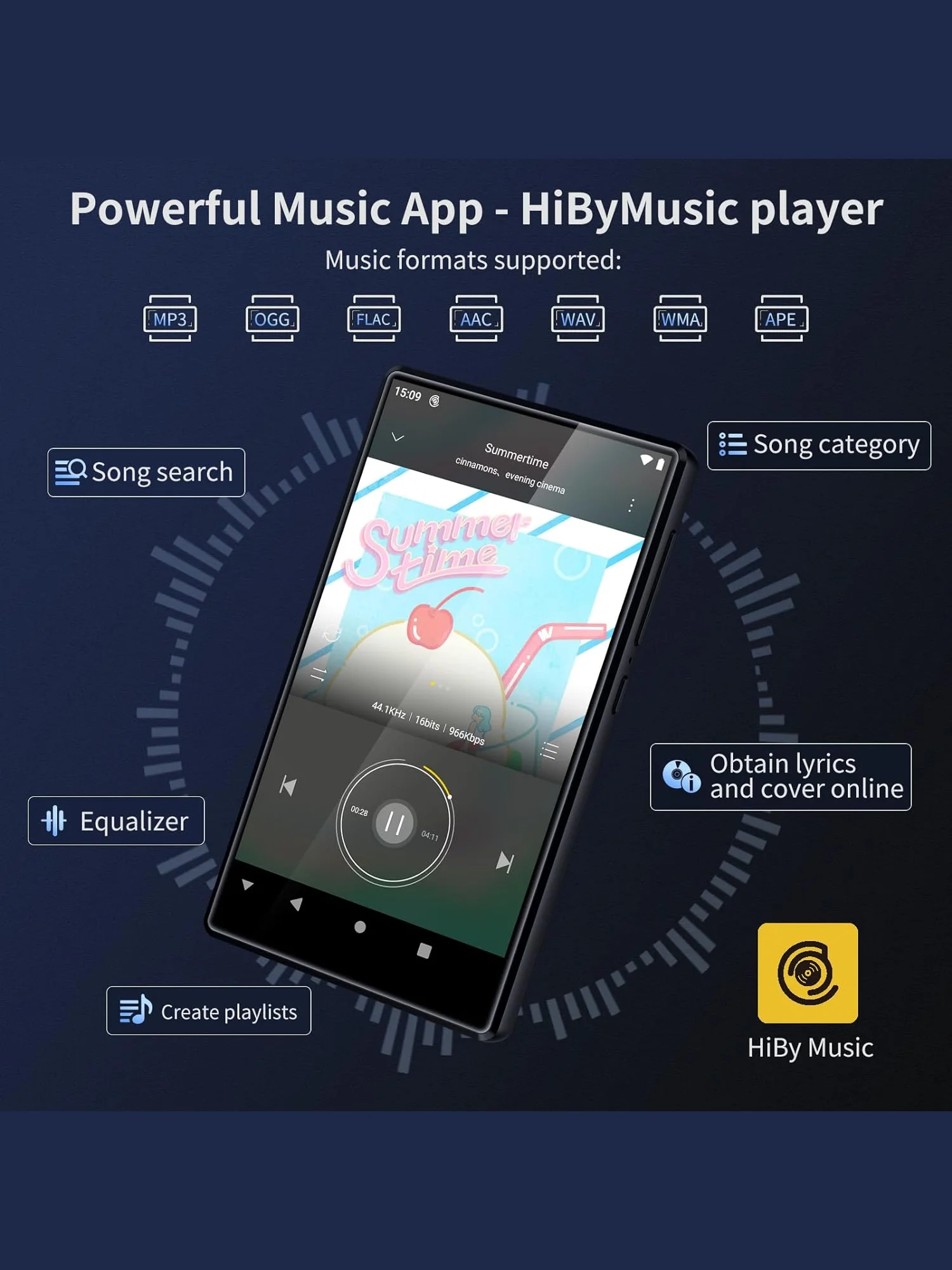 Lecteur MP3 avec Bluetooth et WiFi, Oilsky (64 Go + 16 Go) 4,7 pouces avec Spotify, lecteur MP4 Android Amazon Music 1080P, jusqu'à 1 To