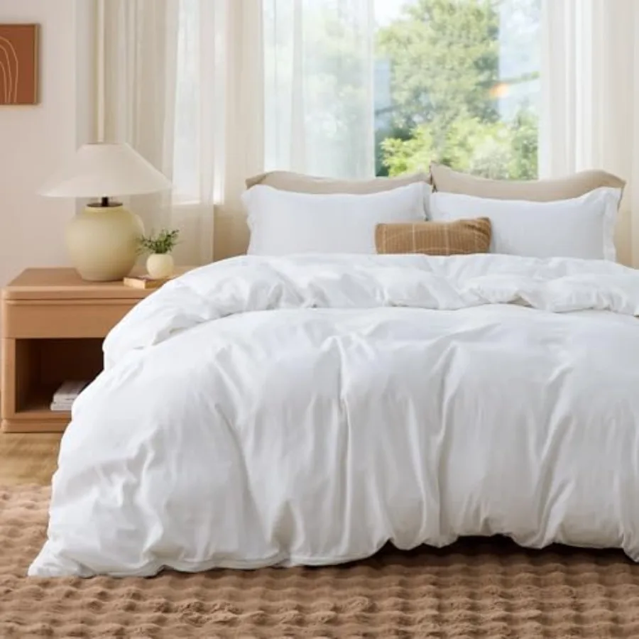 

White Queen Size - Soft Double Brushed Bedding for and Adults, Zipper Closure, 3 Pieces, Includes 1 90"x90" and 2 Pillow Shams,