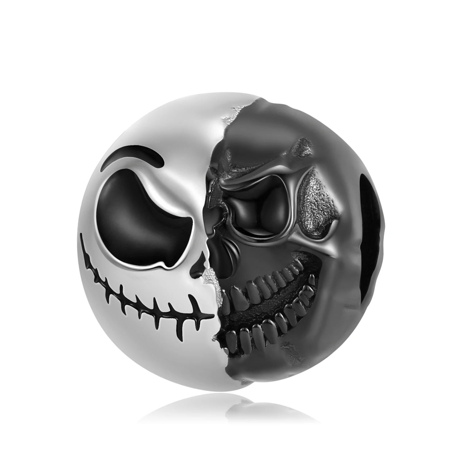 Jiuhao 925 Sterling Silver Halloween Gift Charms Fit Diy Charms Bracelet & Bangle Fine Jewelry Black Double Face Skull Bead