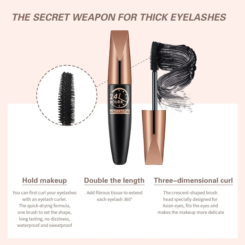 24 Hours Long-wearing Mascara 4D Silk Fiber Eyelashes Natural Curling Thick Eyelashes Waterproof Easy To Clean Mascara Makeup