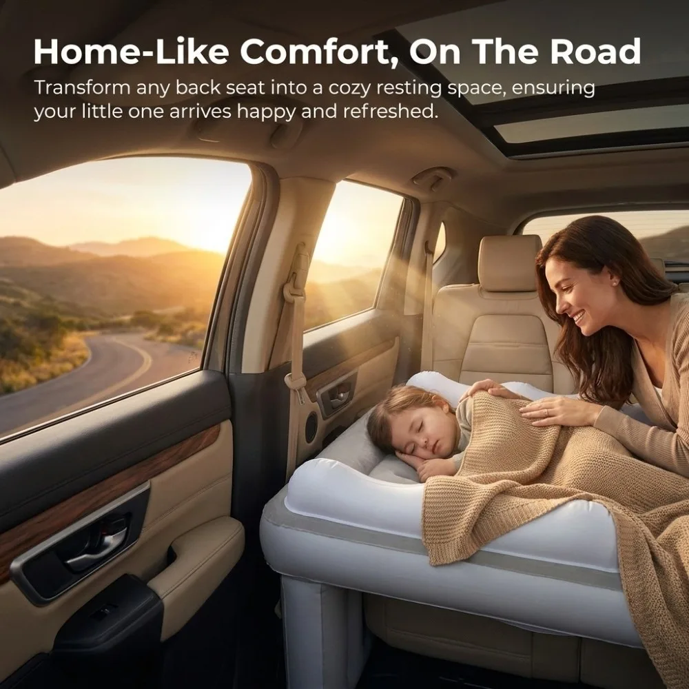 PVC Material Airplane Bed Heavy Duty Inflatable Travel Bed Sleeping Cushion Hold Up To 88LBS Air Bed Seat Extender Road Trip