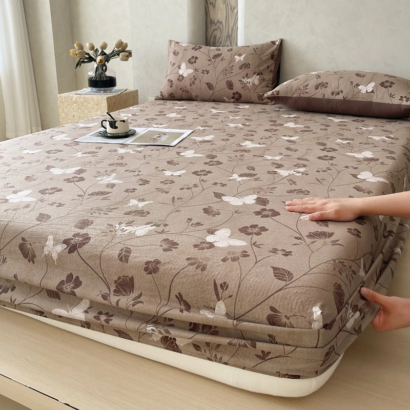 New printed single-piece fitted sheet three-piece set, washable mattress protective cover, all-inclusive mattress and pillowcase