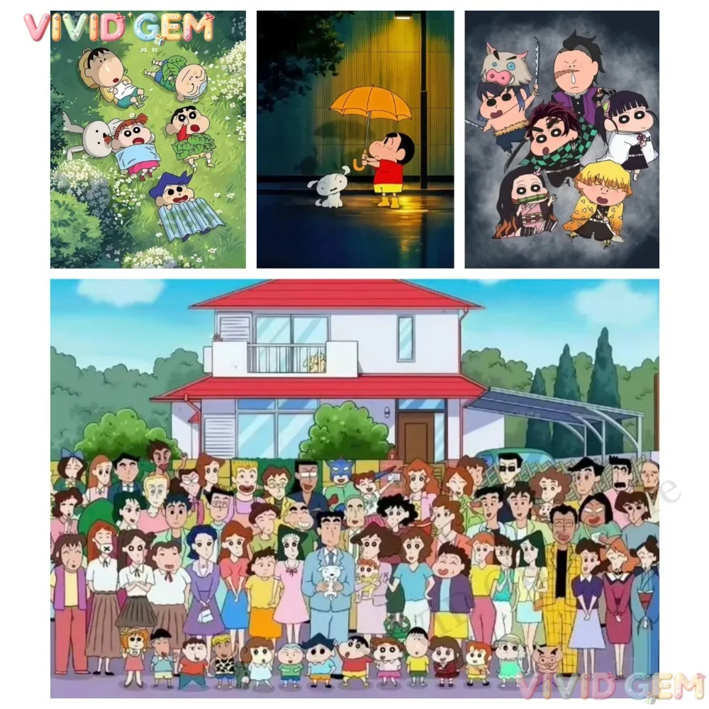 VIVID GEM Funkelndes DIY Crayon Shin-chan Voll-Diamant 5D Diamantmalerei Teeparty für Anfänger DIY Handgemachtes Dekor Geschenk