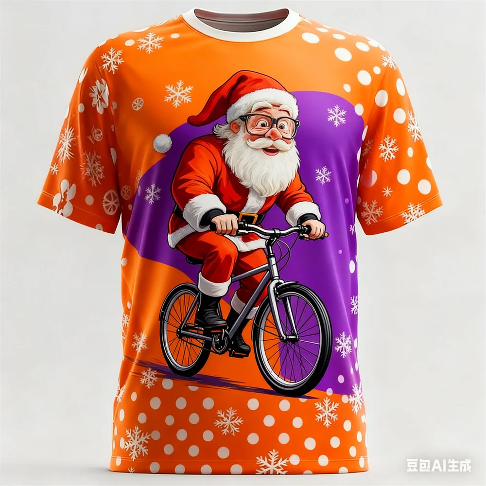 الرجال عيد الميلاد مع مضحك سانتا كلوز ثلاثية الأبعاد تي شيرت مطبوع موضة للجنسين تنفس الجولة الرقبة عطلة عيد الميلاد حفلة ملابس للرجال #4