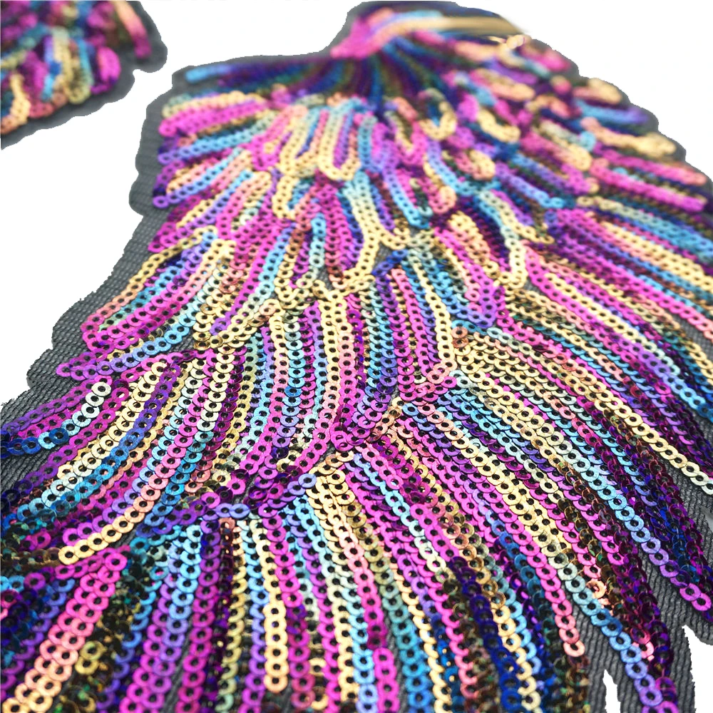 New Colorful Rainbow Feather Wing Sequin Embroidered Patches Sew Iron on Badges for Clothes Diy Appliques Craft Decor Stickers